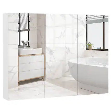 Front. Costway - Costway 36" Wide Wall Mount Mirrored Bathroom Medicine Cabinet Organizer Mirror Door - White.