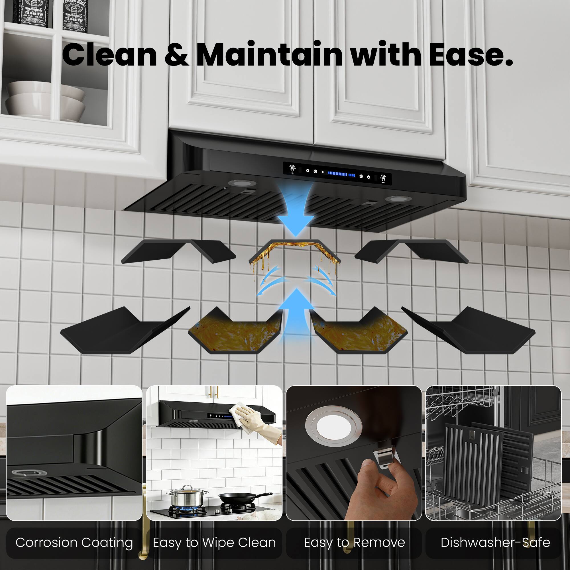 KTA - Tend - OR ni NUND Clean & Maintain with Ease.  
- Corrosion Coating  
- Easy to Wipe Clean  
- Easy to Remove  
- Dishwasher-Safe