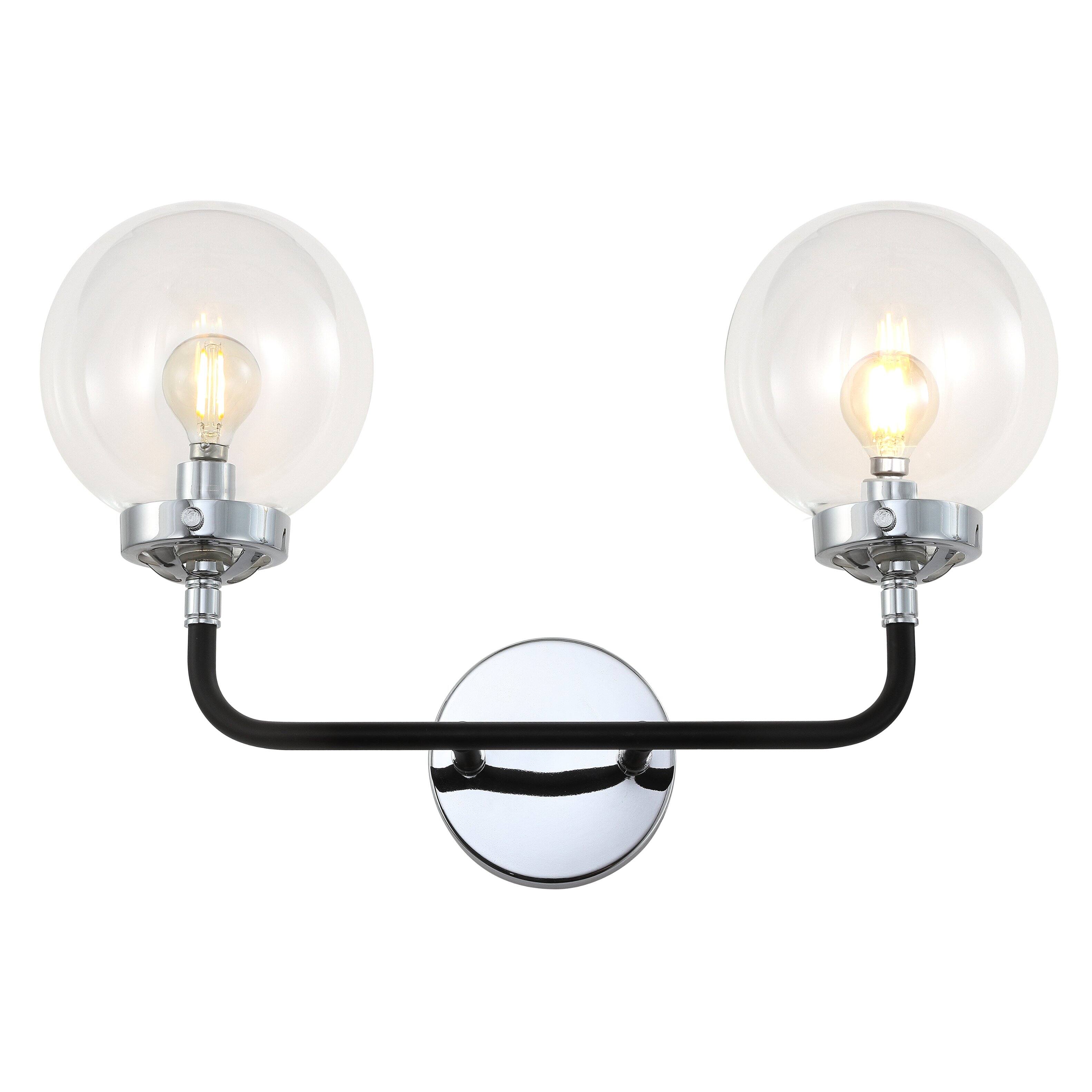 Jonathan Y - Caleb 18" 2-Light Contemporary Transitional Iron/Glass LED Vanity Light, Chrome/Black - Chrome / Black