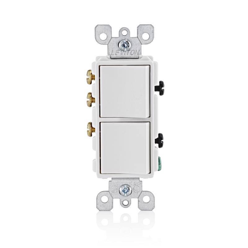 Angle. Leviton - Leviton Decora 15 amps Single Pole 3 Way/Combination Duplex Combination Switch White 1 pk - White.