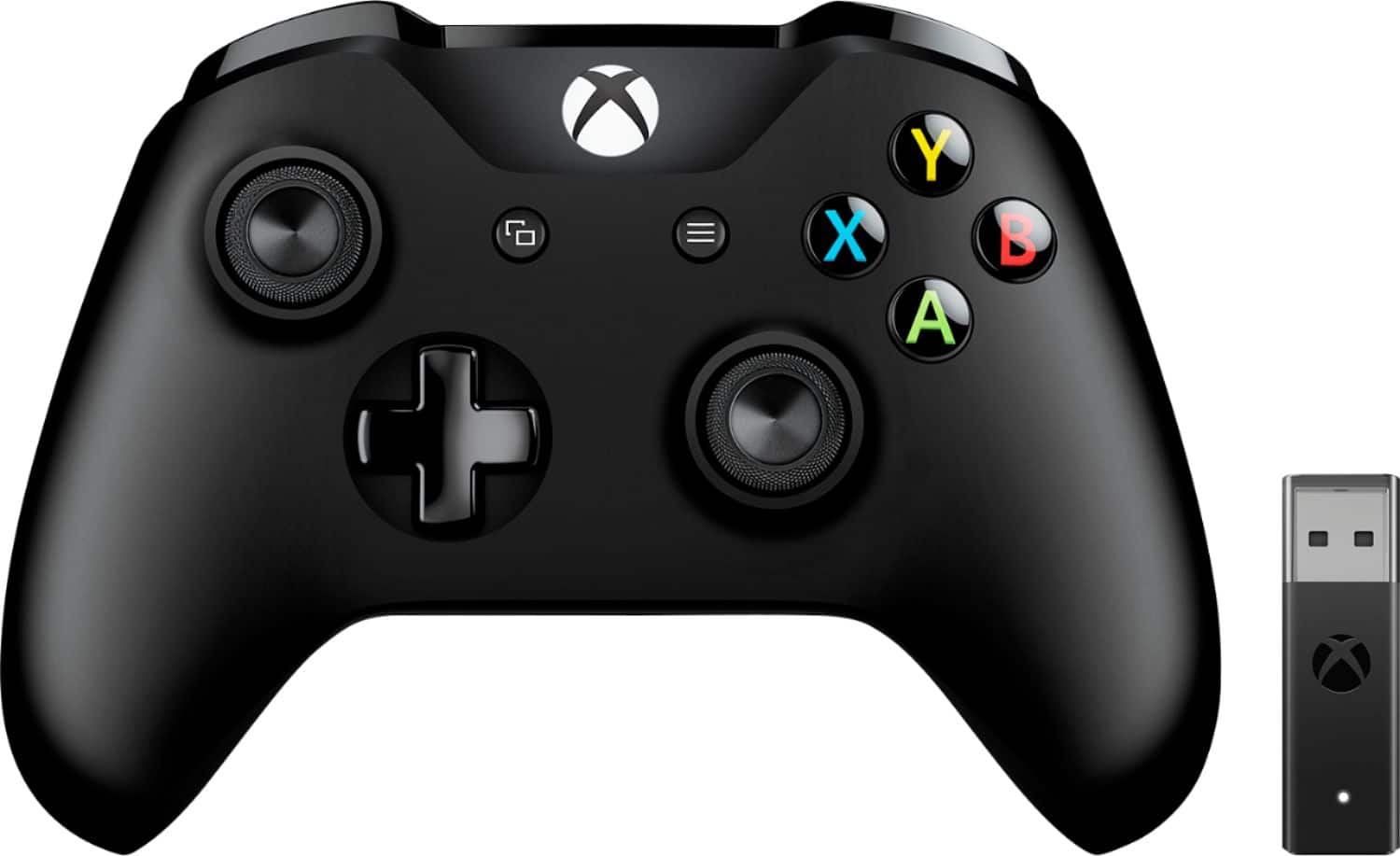 Front. Microsoft - Wireless Controller + Wireless Adapter for Windows/PC, Xbox One, Xbox Series X, and Xbox Series S - Black.