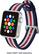 Left. Modal™ - Woven Nylon Band Stainless Steel Watch Strap for Apple Watch™ 38mm and 40mm - White/Blue/Red.