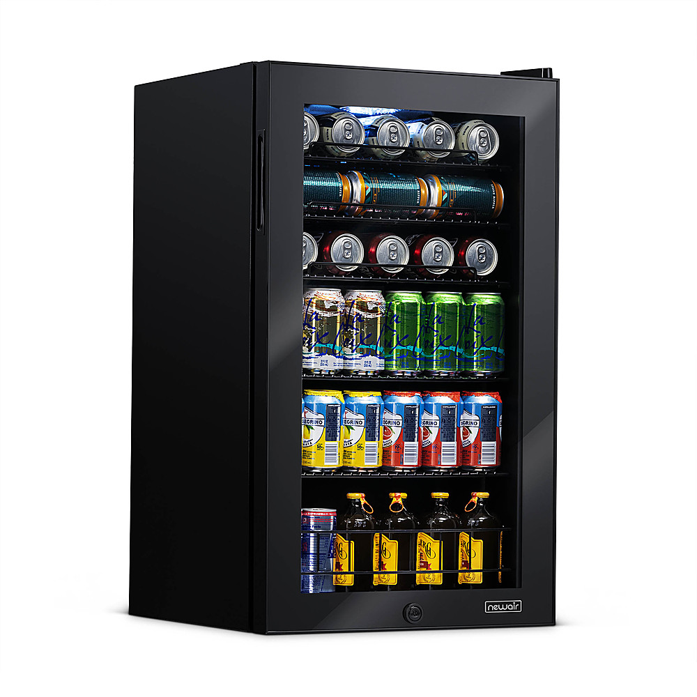 NewAir - 126-Can Beverage Cooler with Glass Door, Adjustable Shelves, 7 Temperature Settings and Lock - Black