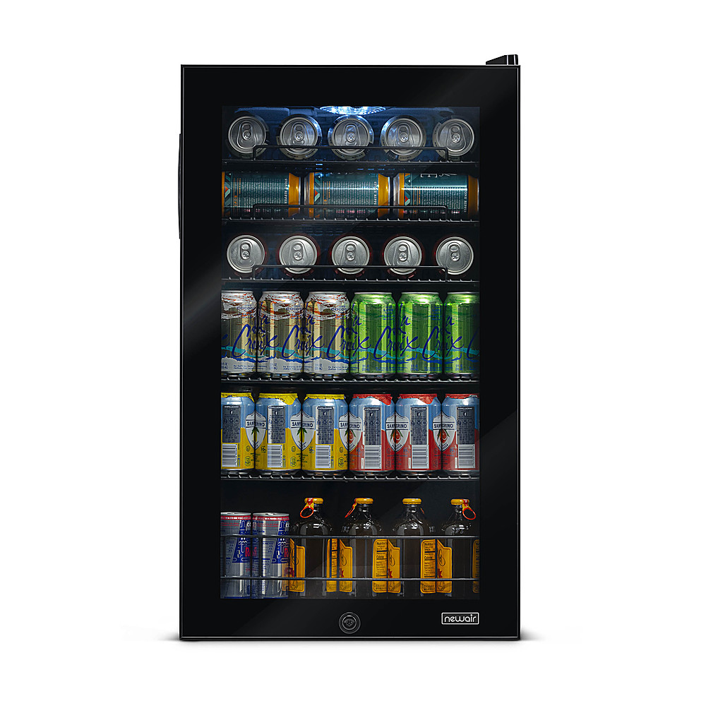 Angle View: NewAir - 126-Can Beverage Cooler with Glass Door, Adjustable Shelves, 7 Temperature Settings and Lock - Black