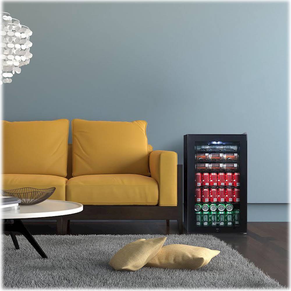 Left View: NewAir - 126-Can Beverage Cooler with Glass Door, Adjustable Shelves, 7 Temperature Settings and Lock - Black
