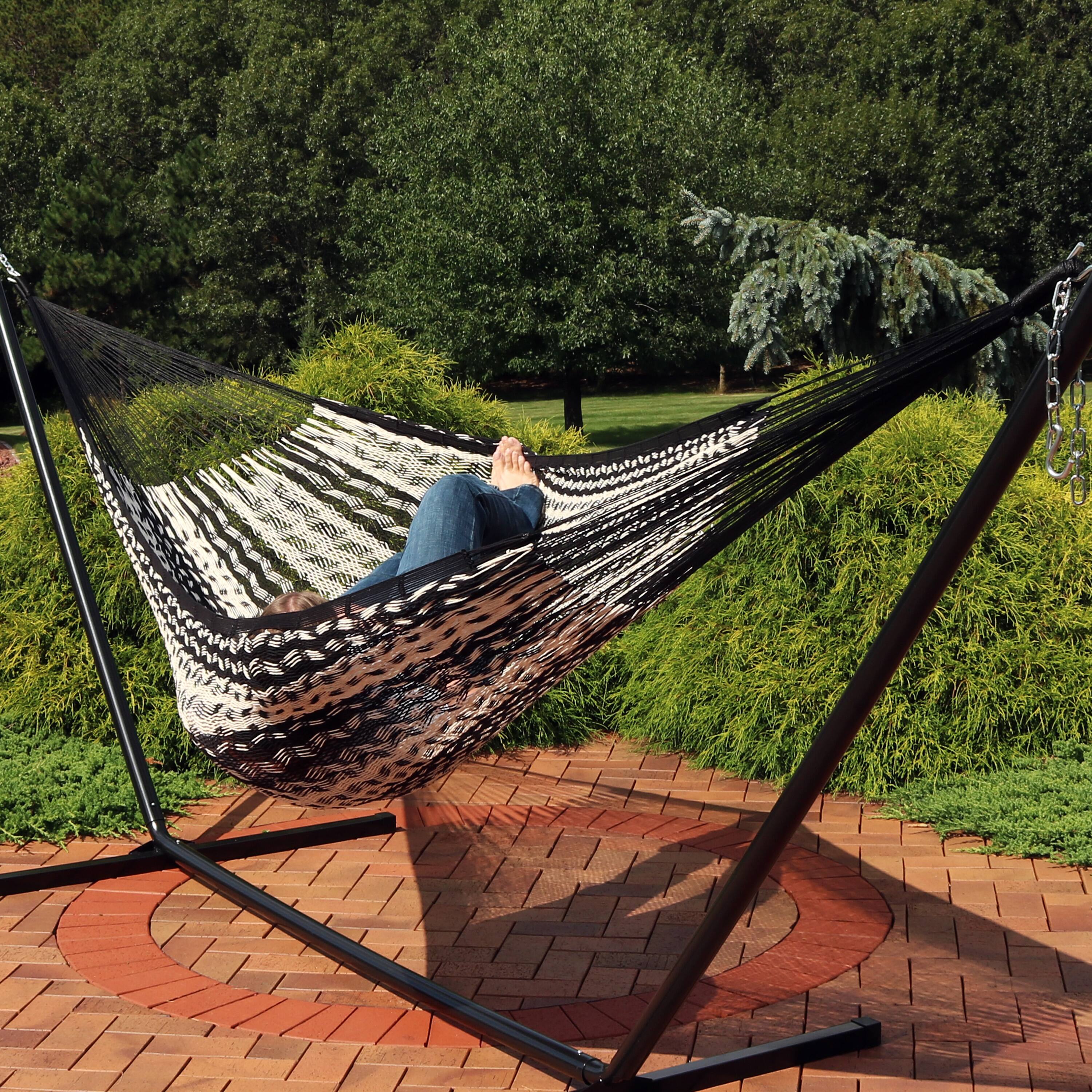Alt View 9. Sunnydaze - 2-Person Cotton and Nylon Woven Fabric Hammock - Black/Natural.