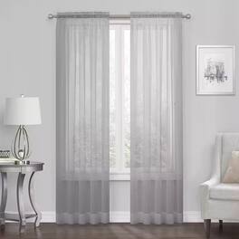 Kate Aurora - Essential 1 Piece Gray Sheer Voile Rod Pocket Window Curtain Panel - 84 in. Long - Silver