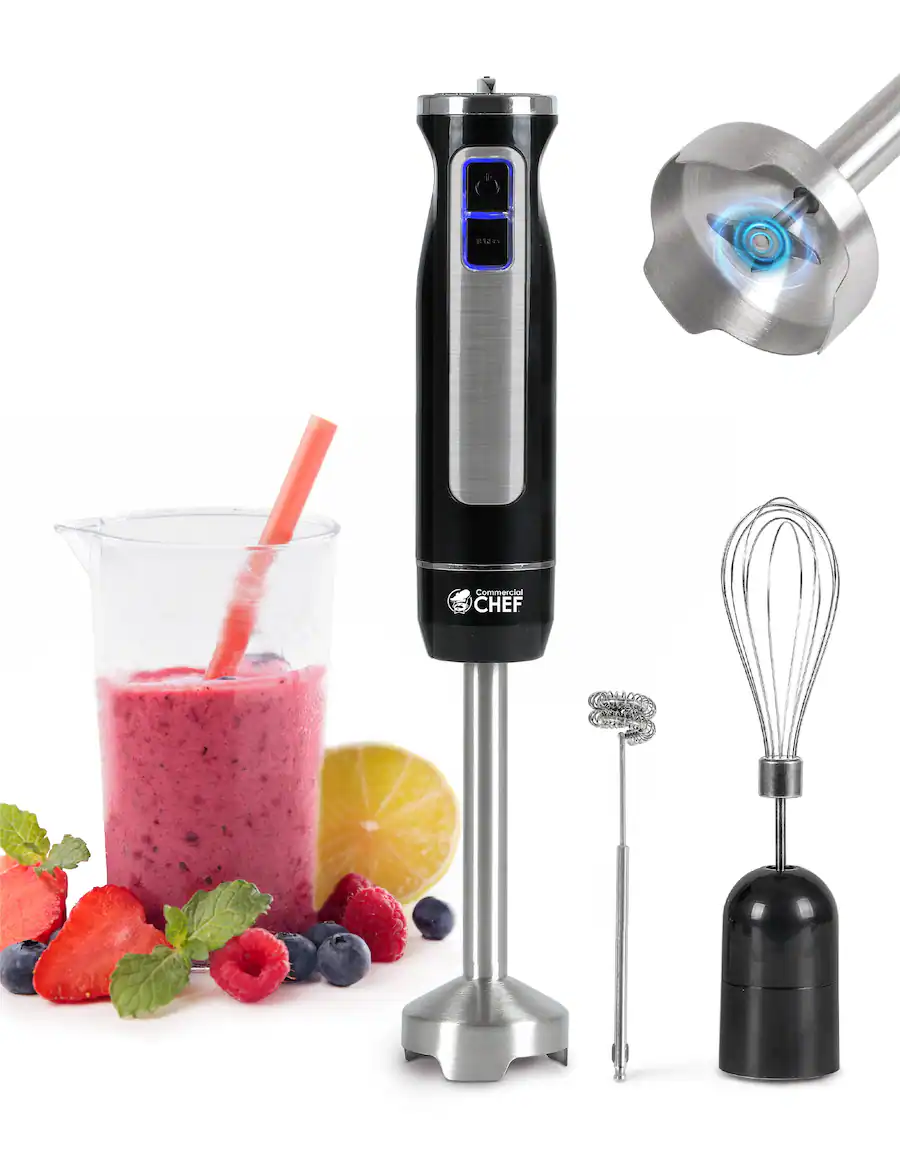 Commercial Chef Immersion Blender, Multi-Purpose Hand Blender with Stainless Steel Blade, Handheld Mixer with Variable Speed Options Black