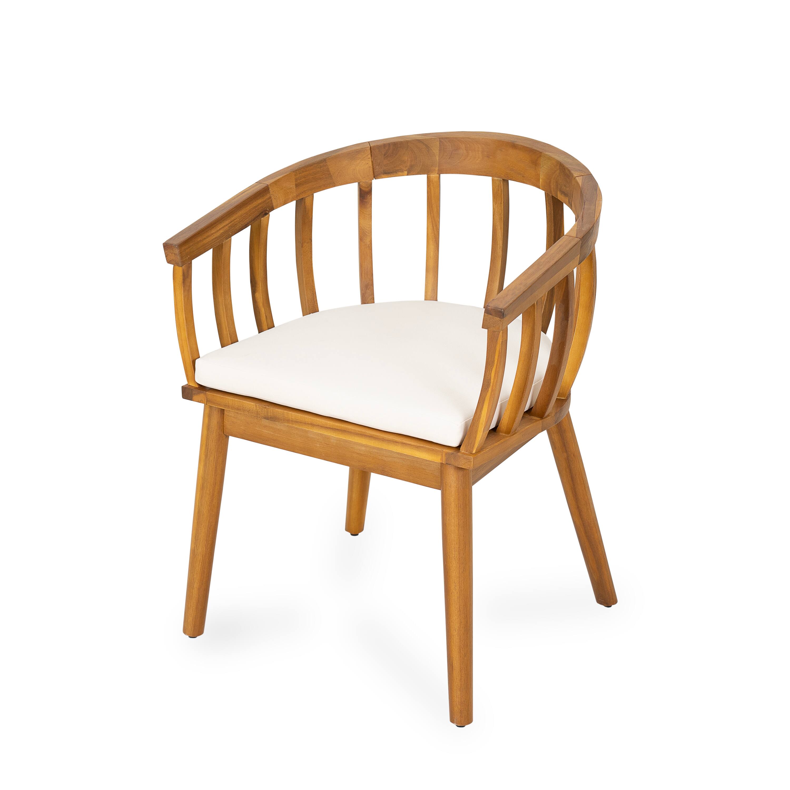 Left. Mondawe - Set of 2 Dining Armchair with Cushion - Teak+ Beige.