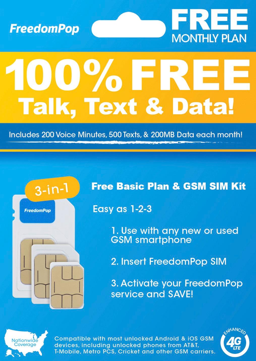 Best Buy FreedomPop Basic Plan LTE 3in1 SIM Card Kit FPLTESIMVDFREE
