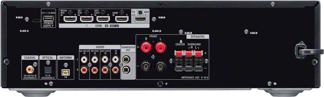 Back. Sony - STRDH590 - 725W 5.2-Ch. Hi-Res 4K Ultra HD HDR A/V Home Theater Receiver - Black.