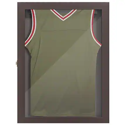 Front. Homcom - 23.5" x 31.5" UV-Resistant Sports Jersey Frame Display Case - Brown.