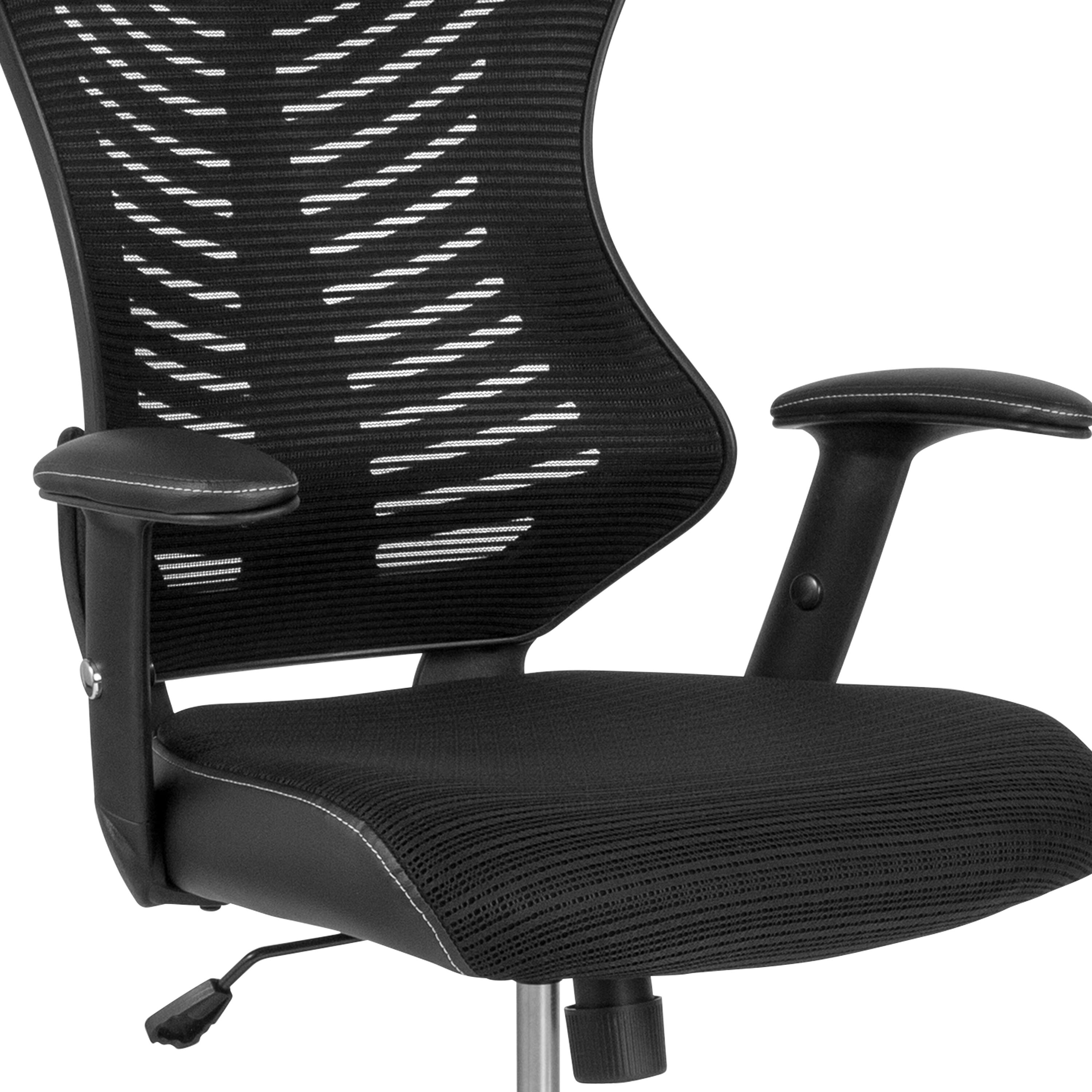 Alt View 8. Emma + Oliver - High Back Designer Mesh Drafting Chair with Leather Sides and Adjustable Arms - Black.