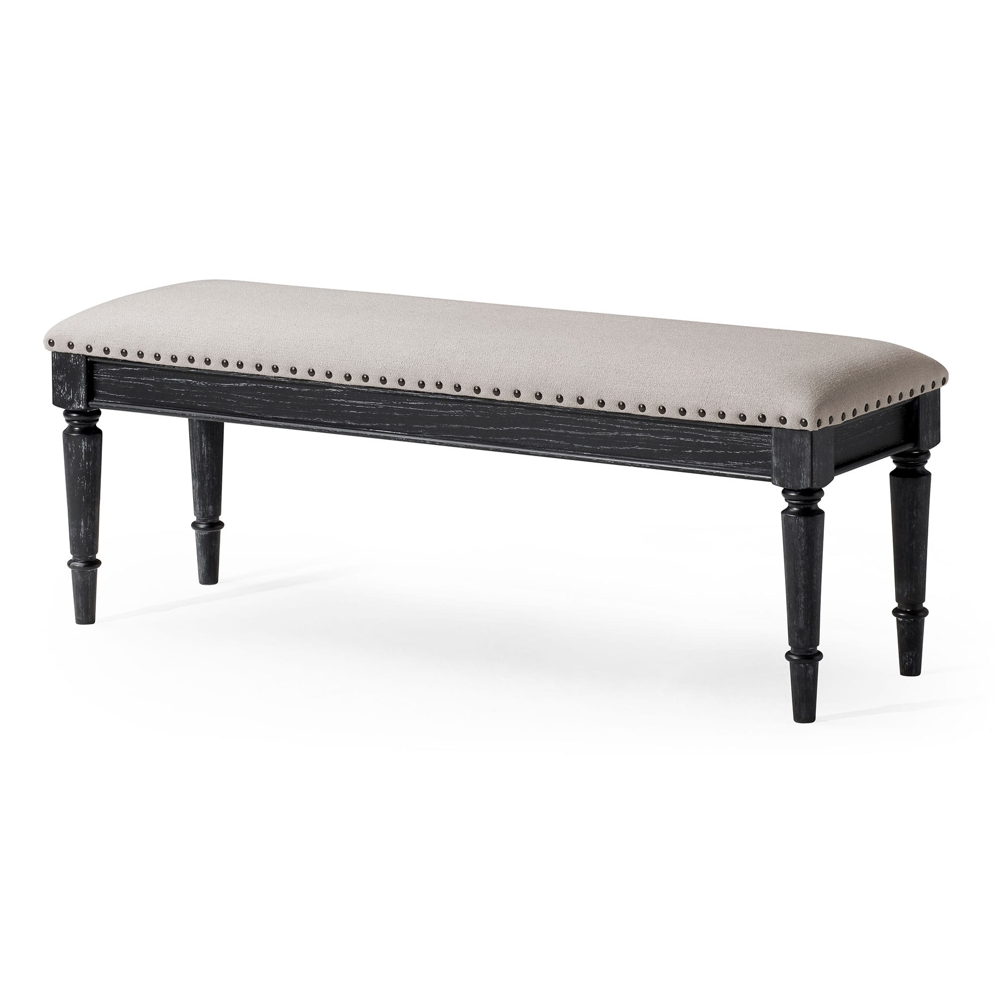 Maven Lane - Elizabeth Traditional Upholstered Wooden Bench, Finish - Antiqued Black