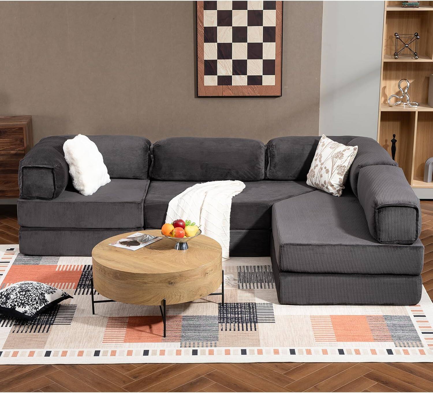 Angle. Yardgrace - 108" L-Shaped Modular Sectional Sofa, Cloud Deep Seat Chaise with Removable Pillow, No Assembly Required - Grey.