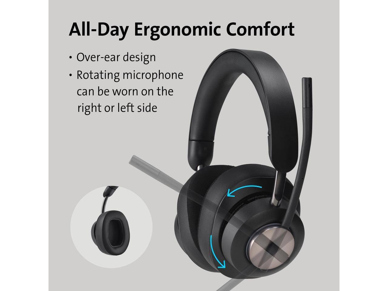All-Day Ergonomic Comfort  
- Over-ear design  
- Rotating microphone can be worn on the right or left side