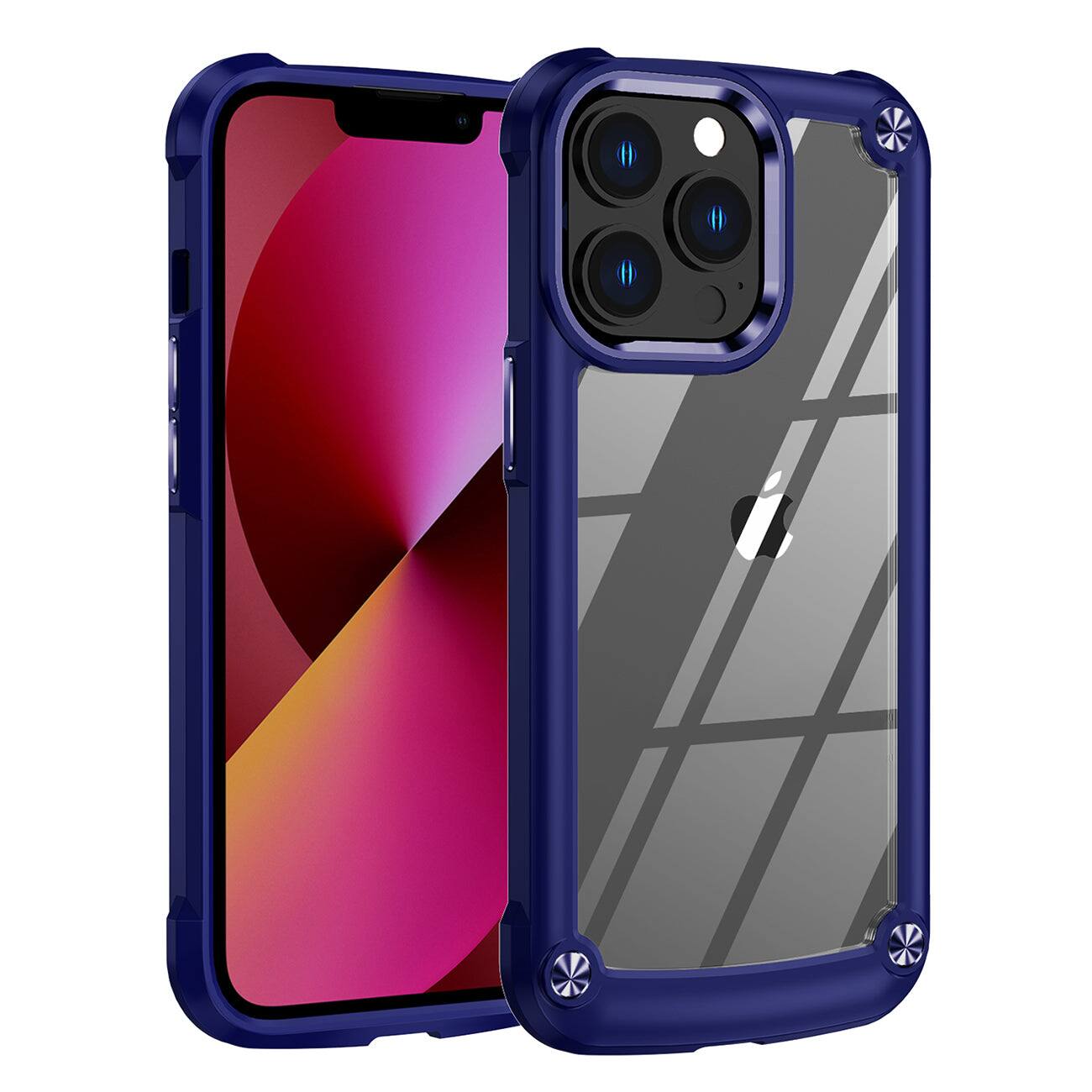 Front. Reiko - High Quality Clean Pc,Tpu And Metal Bumper Case For Iphone 13 Pro In Navy - Navy.