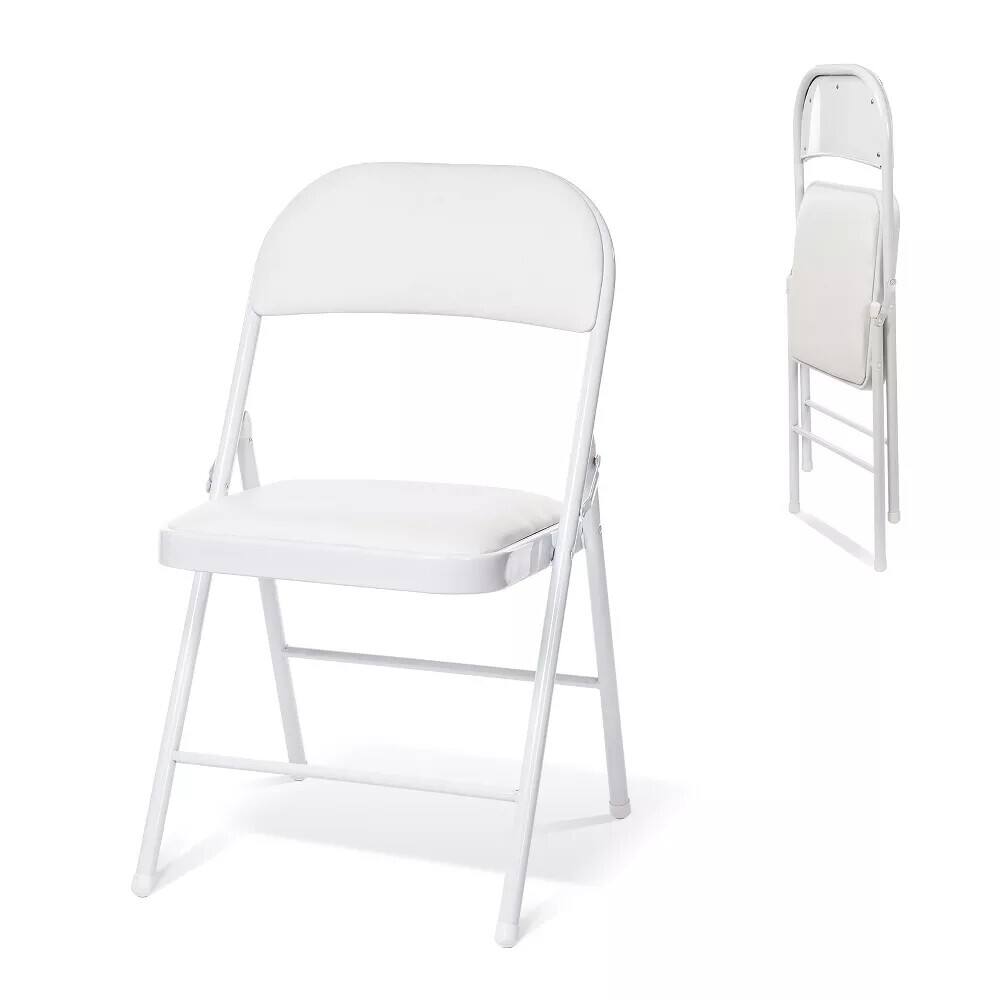 Essen Blissed - 2 Pack Folding Chairs with Padded Seats for Events Home Office, Pu Leather Folding Chair - White