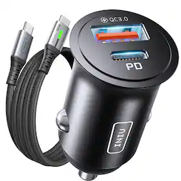 INIU - 60W USB-C Car Charger, 2-Ports Fast Charging, with 100W USB-C Cable for iPhone, Samsung, etc. - Black