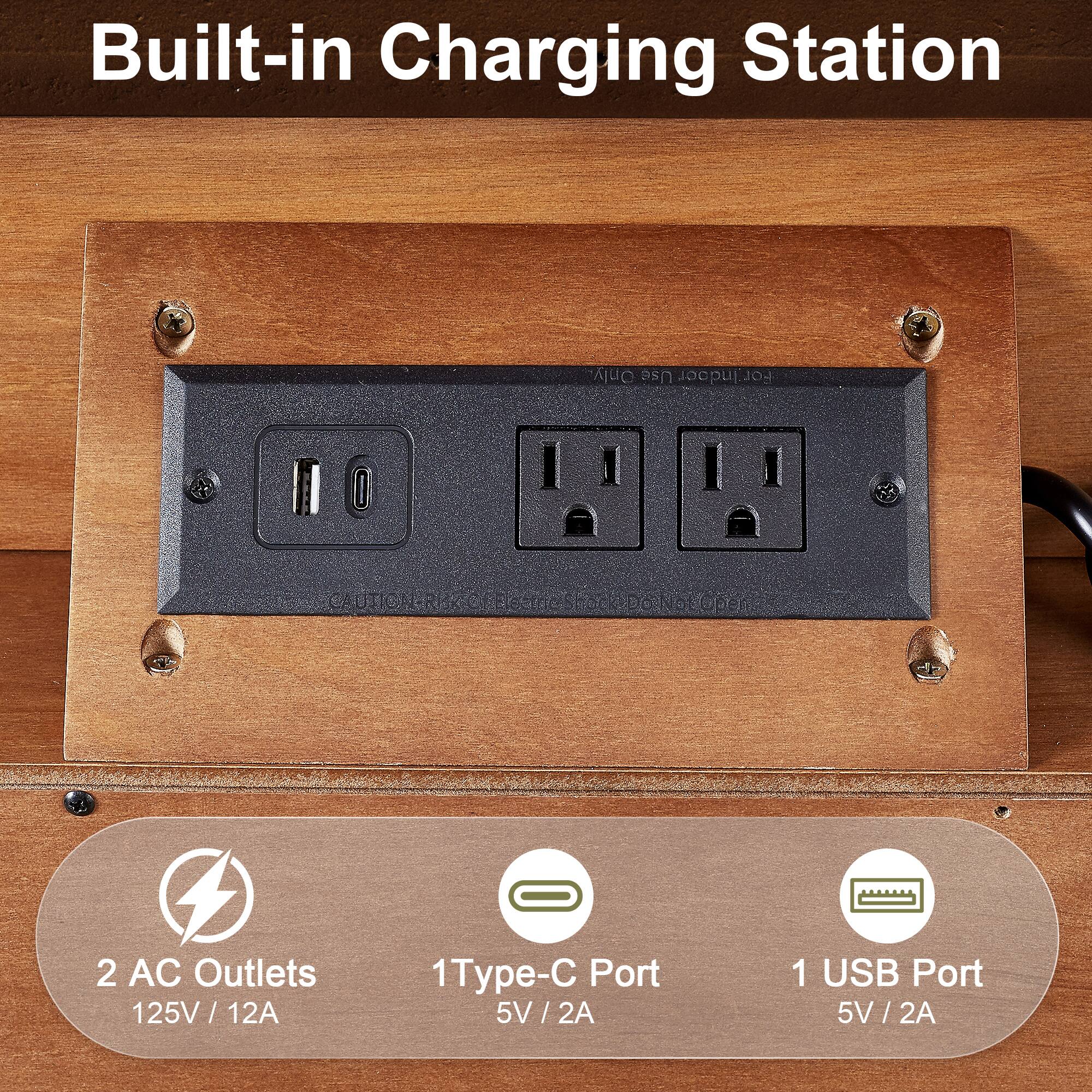Built-in Charging Station Only. Use ocpu For Electrc 2 AC Outlets 125V / 12A 1 Type-C Port 5V / 2A 1 USB Port 5V / 2A