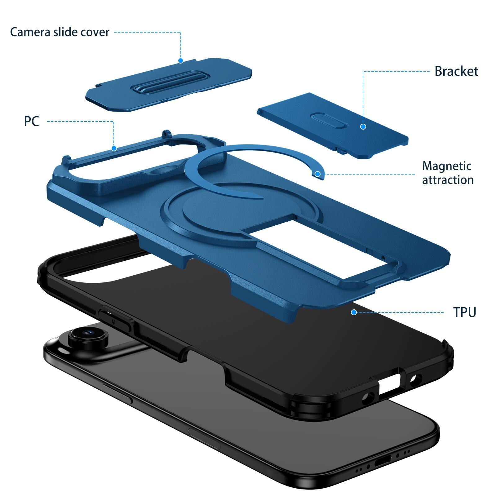 Camera slide cover  
Bracket  
PC  
Magnetic attraction  
TPU