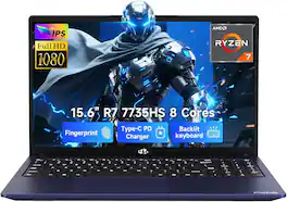 NIMO - 15.6" IPS FHD Gaming-Laptop, AMD 8 Cores Ryzen 7 7735HS 16GB DDR5 RAM 512GB SSD 4.75GHz - Blue
