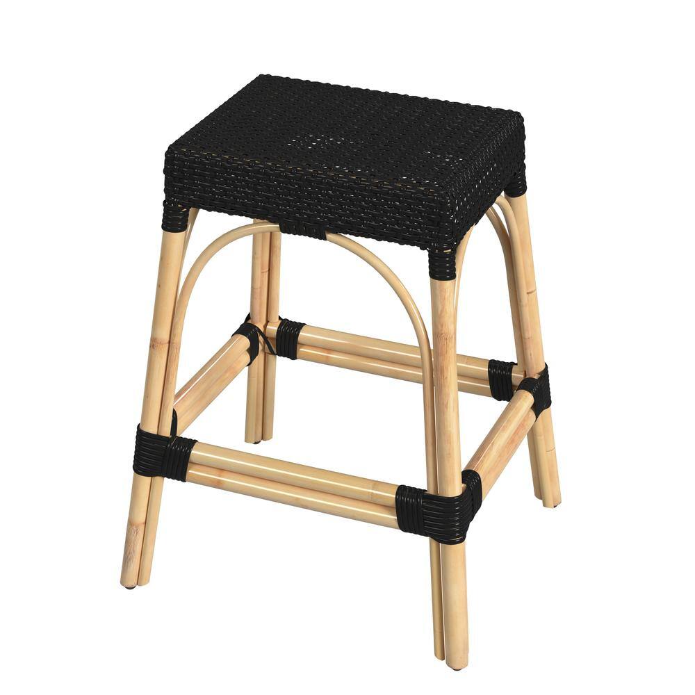 Alt View 1. Butler Specialty - Robias Rectangular Rattan 24.5" Counter Stool - Black.