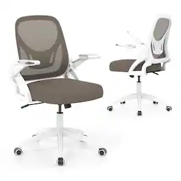 Ecooso - Ergonomic Office Desk Chair with Lumbar Support and Flip-Up Arms, Adjustable Swivel Chair - Gray + White