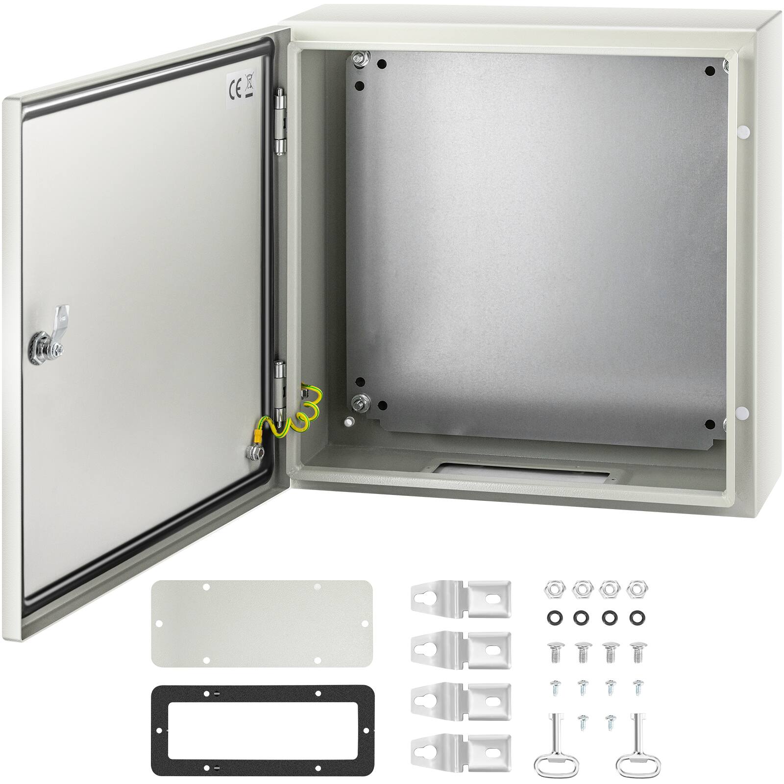 Front. VEVOR - NEMA Steel Enclosure, 20 x 20 x 6 in, NEMA 4X Steel Electrical Box, IP66 Waterproof & Dustproof - Gray White.