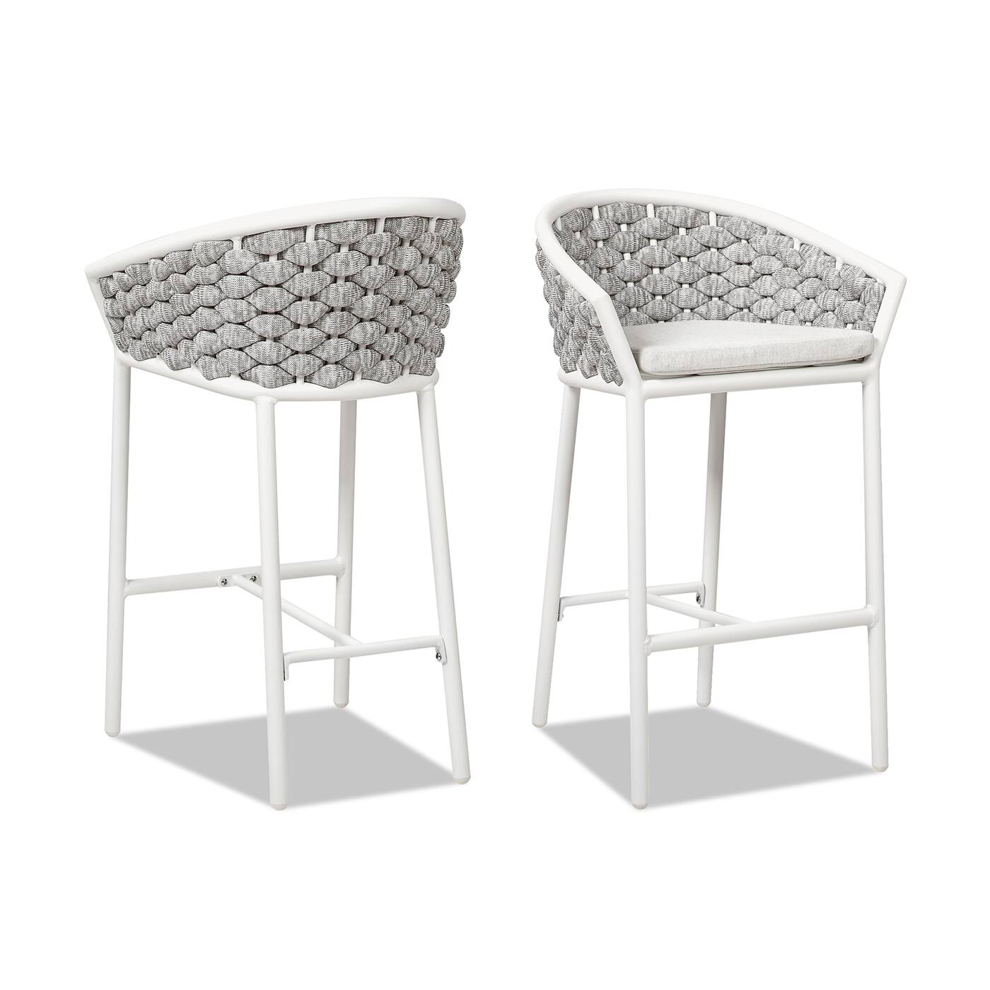 Left. Mondawe - Set of 2 Rope Barrel Low Back Patio Counter Stool - Gray.