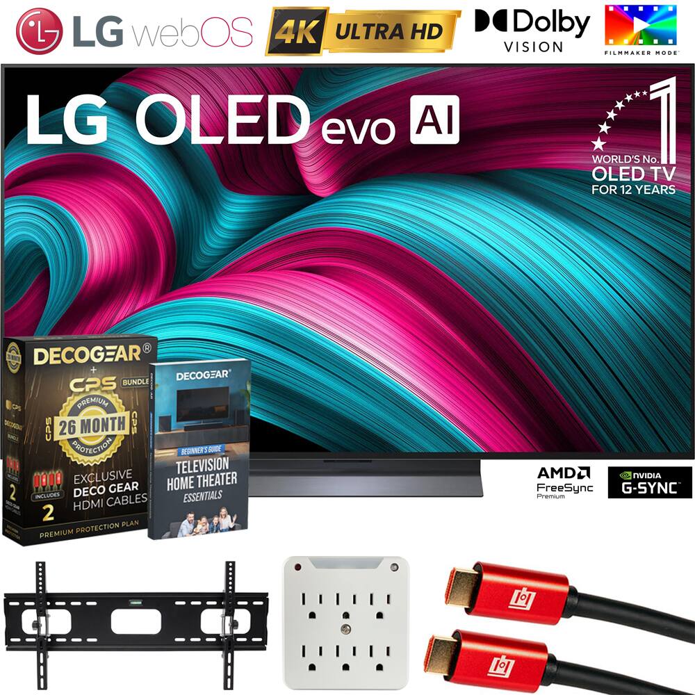 - LG webOS 4K ULTRA HD LG OLED evo AI
- Dolby VISION FILMMAKER MODE
- WORLD'S No. 1 OLED TV FOR 12 YEARS
- DECOGEAR CPS BUNDLE
- 26 MONTH CPS PROTECTION
- EXCLUSIVE DECO GEAR HOME THEATER ESSENTIALS
- HDMI CABLES 2
- PREMIUM PROTECTION PLAN
- AMD FreeSync Premium
- NVIDIA G-SYNC