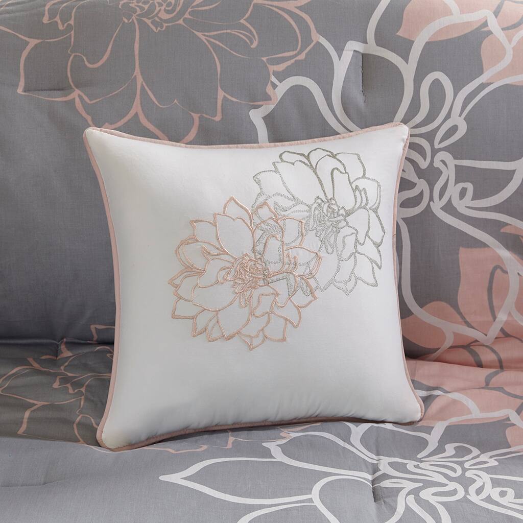 Alt View 2. Gracie Mills - Gracie Mills Glenda Floral Printed Comforter Set - Grey/Peach.