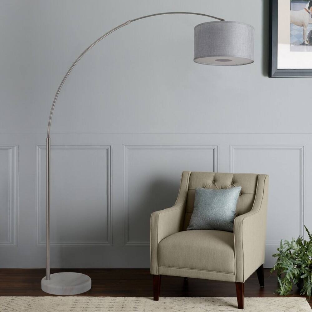 Alt View 6. FC Design - FC Design Modern 81" Tall Standing Adjustable Arched Floor Lamp with Drum Shade and Marble Base - Grey - Grey.
