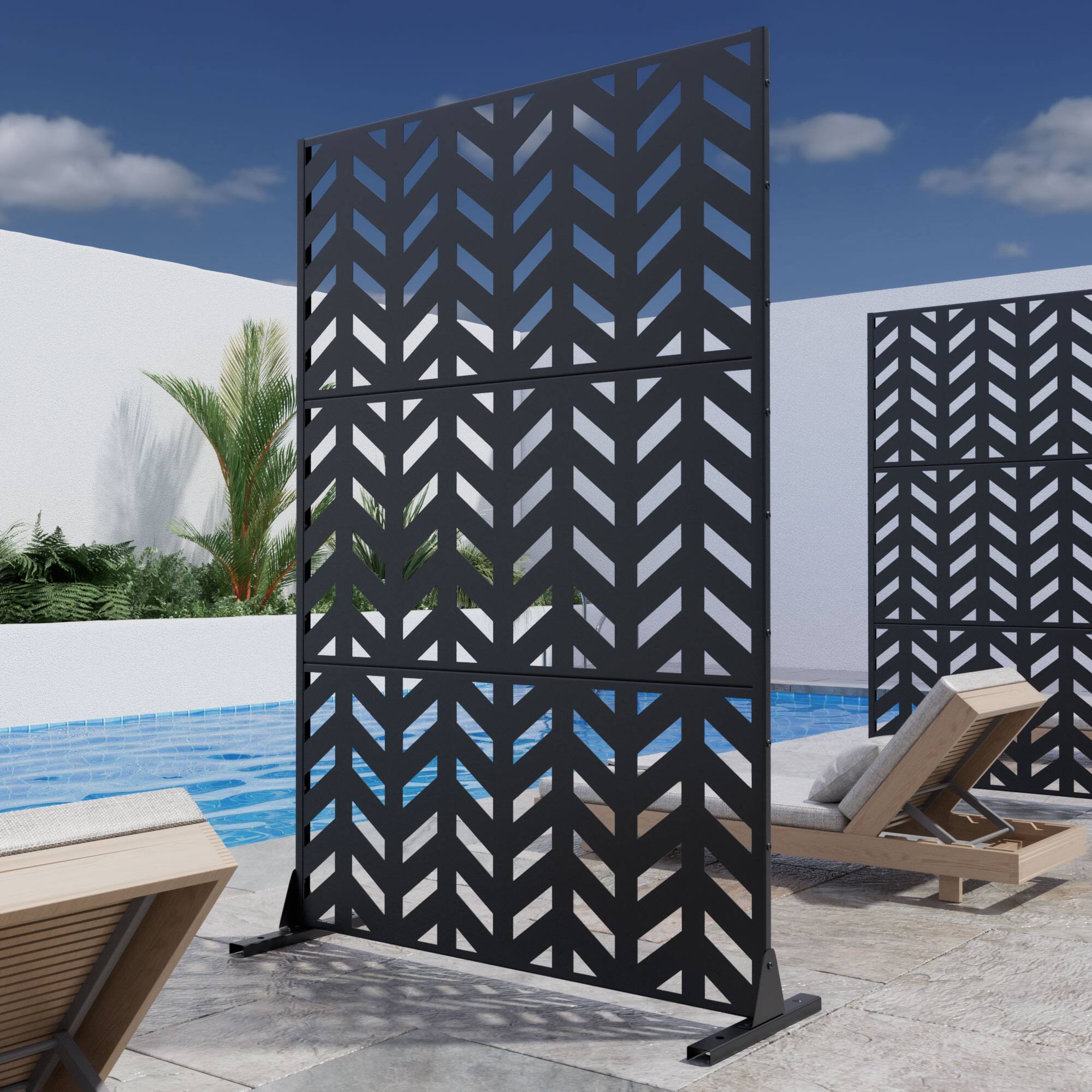 Alt View 2. PexFix - 72 in. x 47 in. Keith Pattern Metal Outdoor Privacy Screen & Panels, Freestanding Garden Divider Fence - Black.