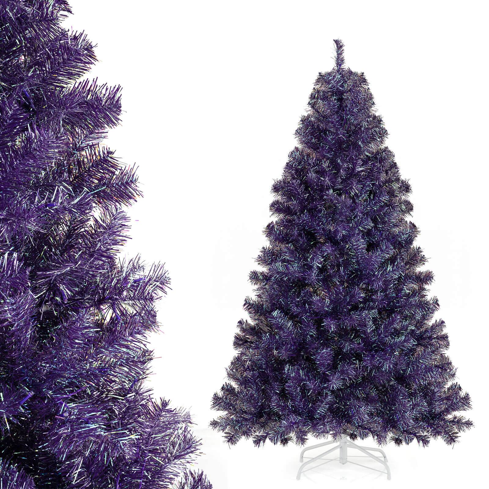 Alt View 9. Costway - Costway 6 FT Artificial Xmas Tree with 688 Branch Tips, 250 Warm White LED Lights 8 Modes Deep Purple - Deep Purple.