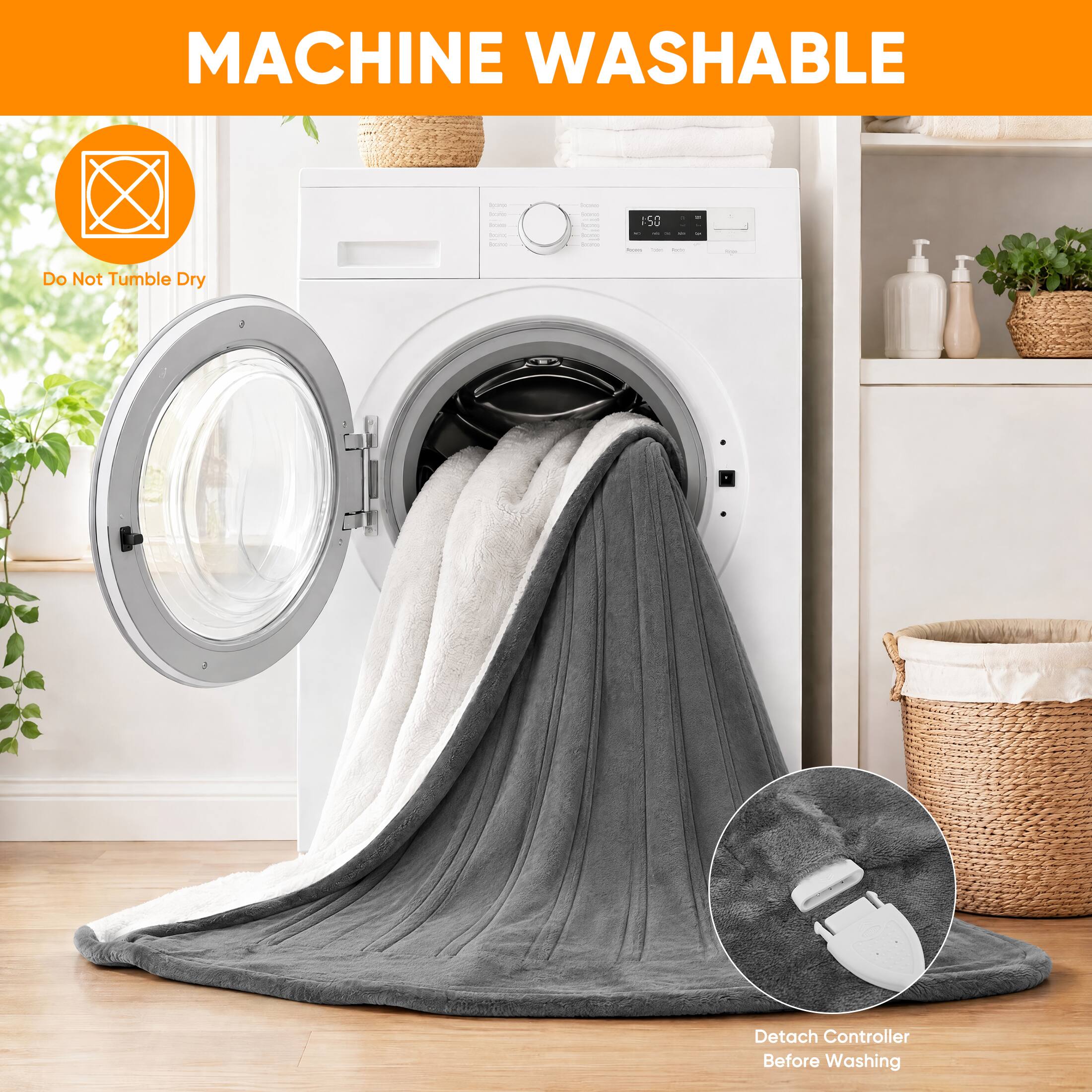 MACHINE WASHABLE

Do Not Tumble Dry

Detach Controller Before Washing