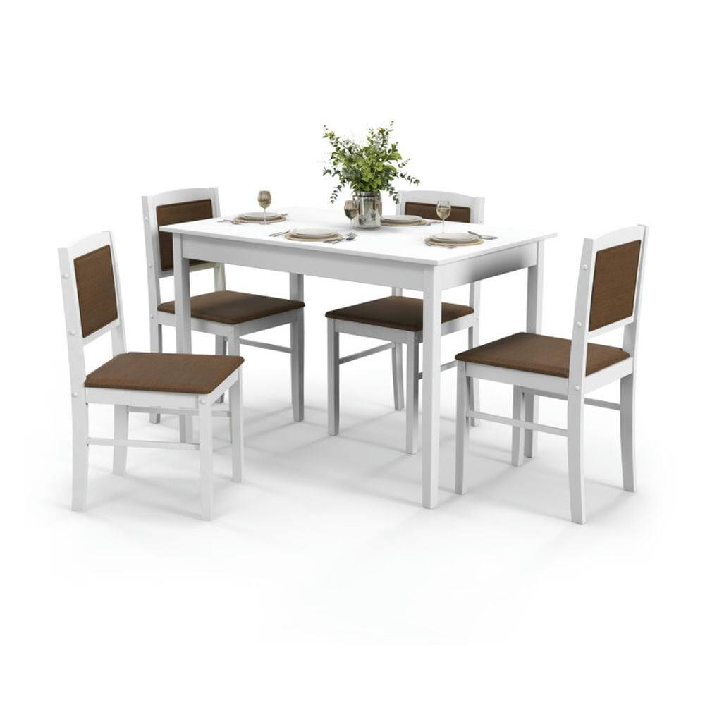 Back. Pefilos - 5-Piece Dining Set for 4 with Rubber Wood Legs for Small Dining Room-White - White.