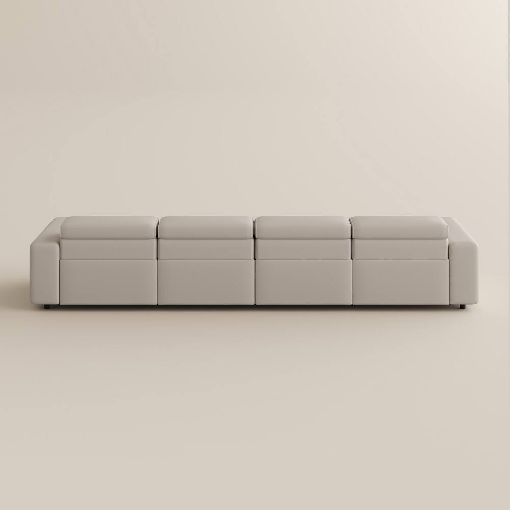 Alt View 10. POVISON - 139" Minimalist Power Reclining Modular Sofa, 2 Deep Seat 90°-145° Recline, Pet-friendly Couches, Waterproof, Black - Beige Sustainable Leather.