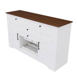 Spaco - 54" Farmhouse Buffet with Wood Top, Storage Cabinet Adjustable Shelves, 2 Drawers for Dining Room Kitchen Entryway - White+Walnut