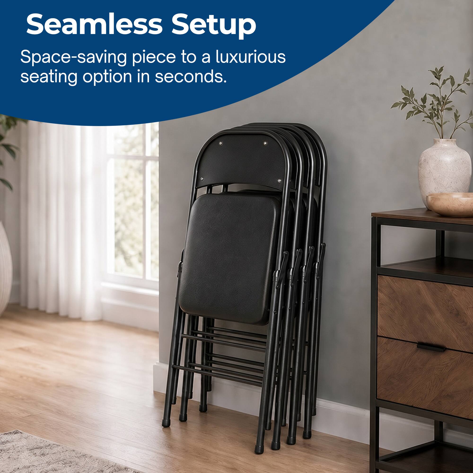 Seamless Setup  
Space-saving piece to a luxurious seating option in seconds.