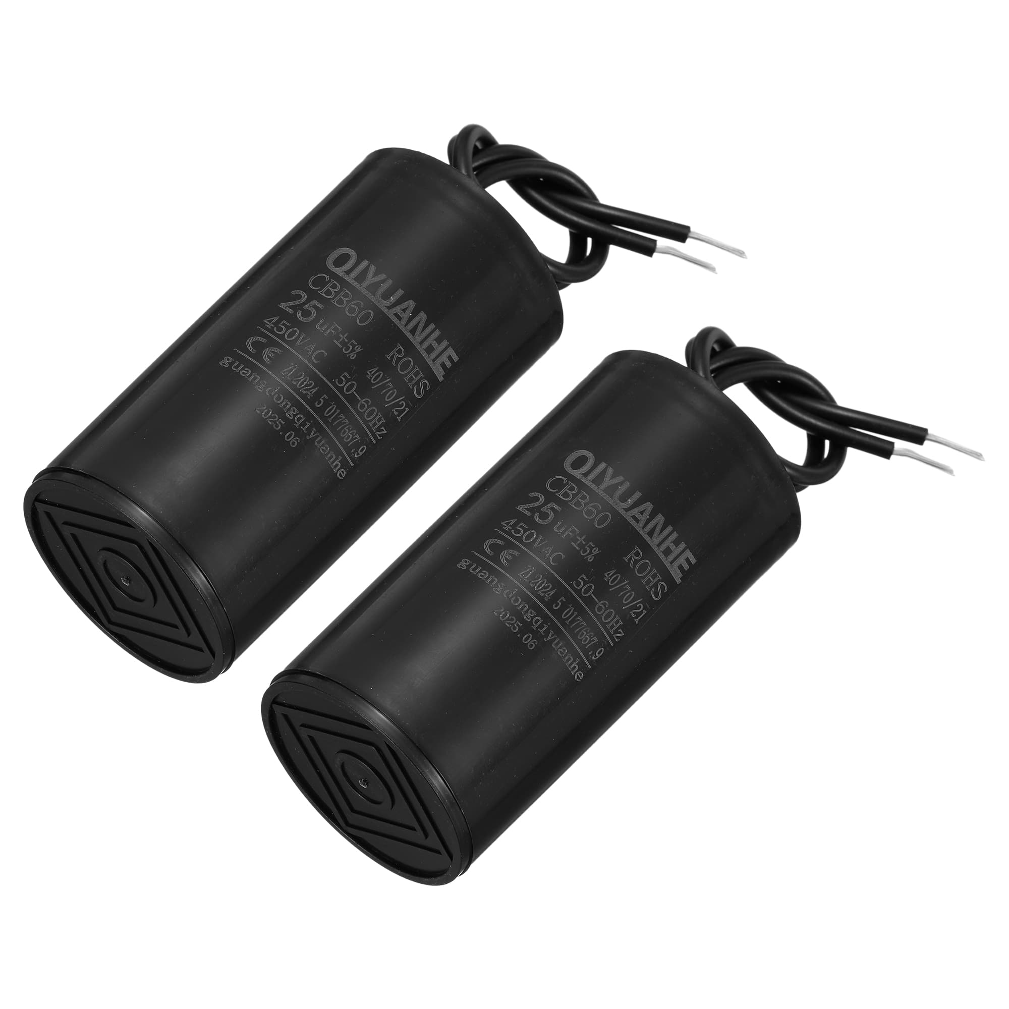 Unique Bargains - 2pcs 25uF CBB60 Run Capacitor, AC 450V 2 Wires 50/60Hz Cylinder 38x70mm for Air Compressor, Water Pump - Black price history on PriceWatchPro