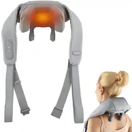 Costway - Neck Shoulder Massager with 2 Heating Levels & Adjustable Intensity - Gray