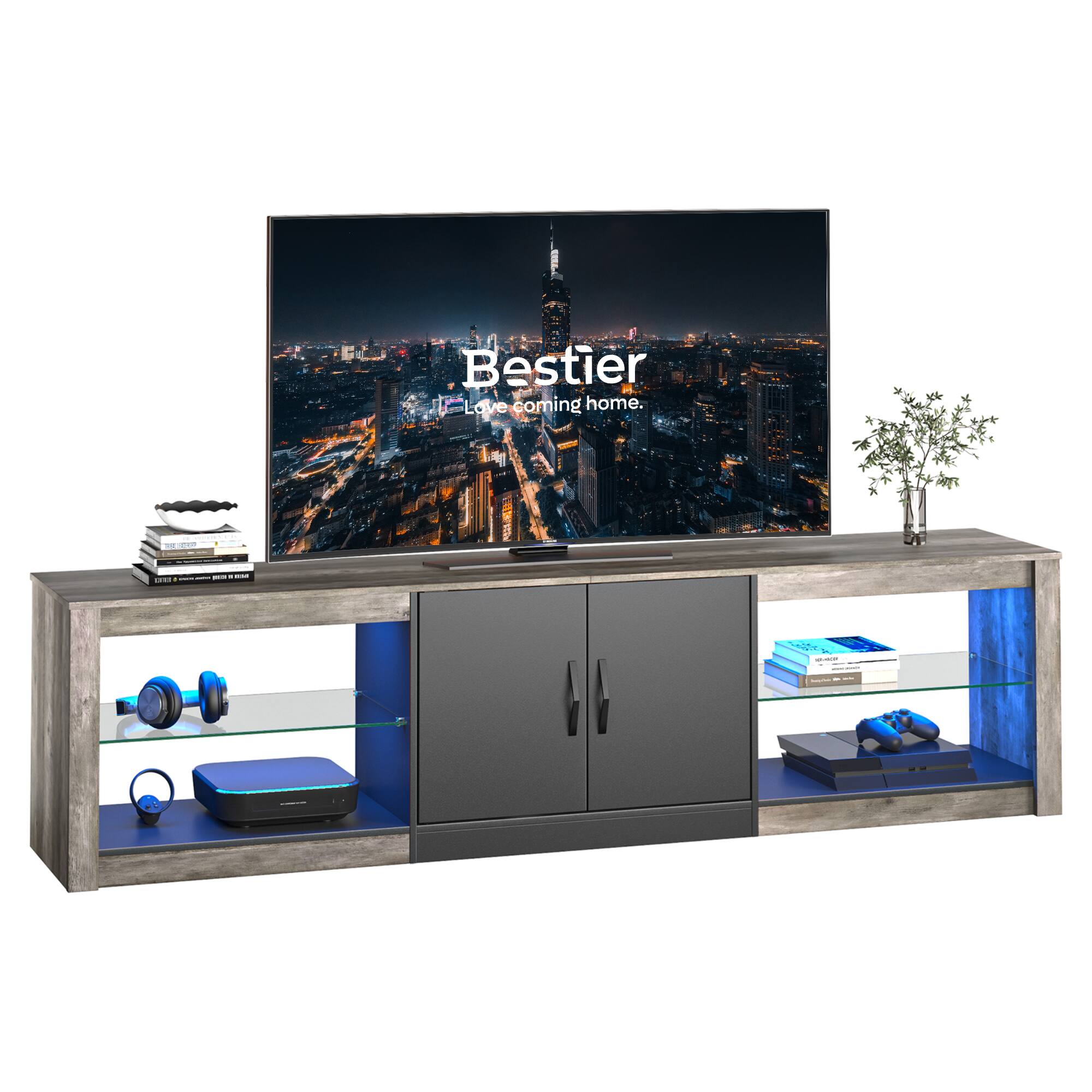 Bestier - LED Entertainment Center for Living Rooms Fits TVs up to 75 Inches - Gray