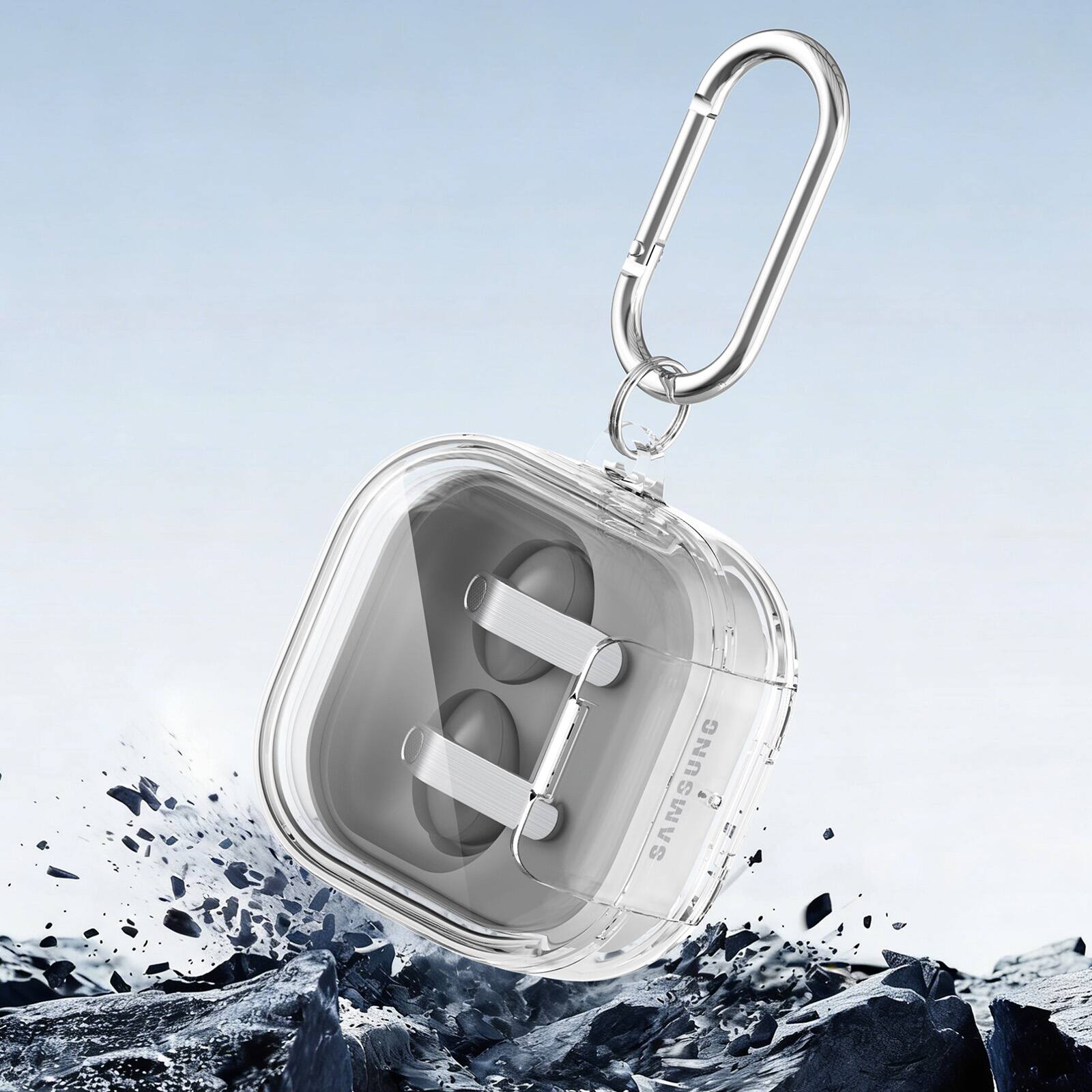 Alt View 4. Dteck - Clear Case for Samsung Galaxy Buds 4/4Pro with Cleaning Pen and Keychain, Shockproof Protective Cover Built-in Stand - Clear.