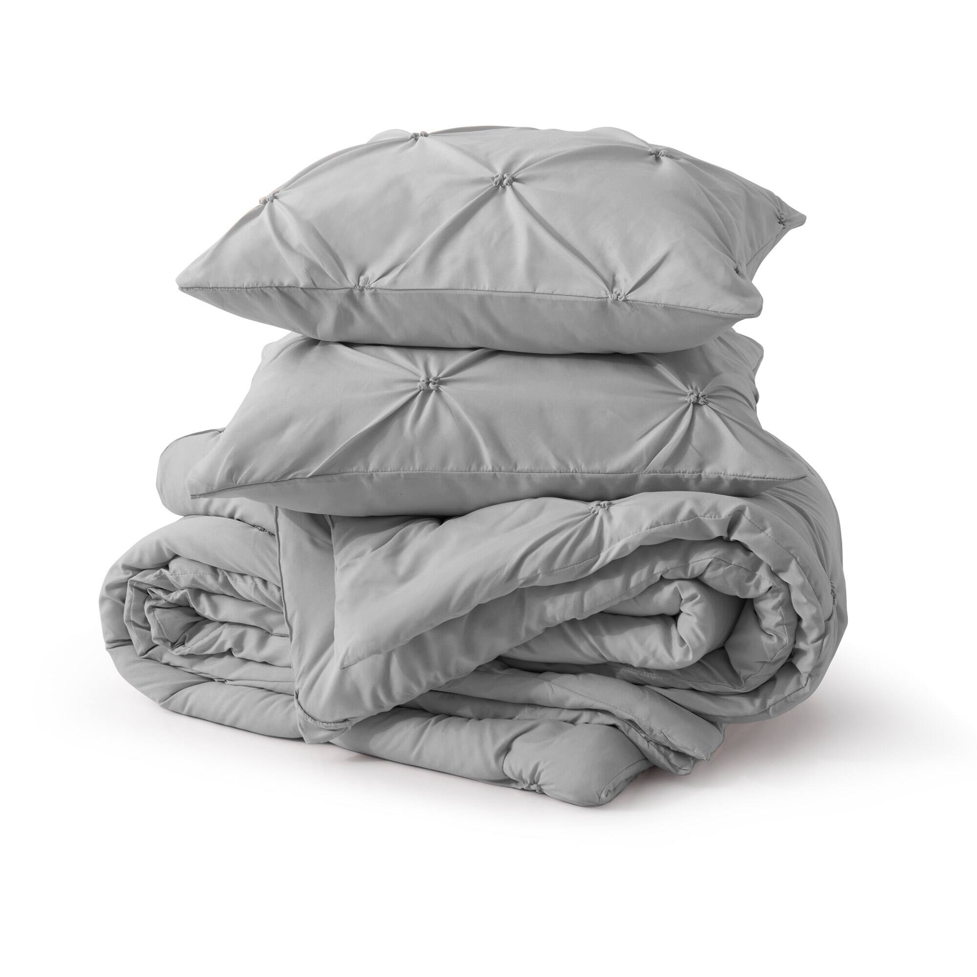 Left. Nest - Peace Nest 3 Pieces Pinch Pintuck Comforter Set Bedding Set for All Season - Dark Gray.