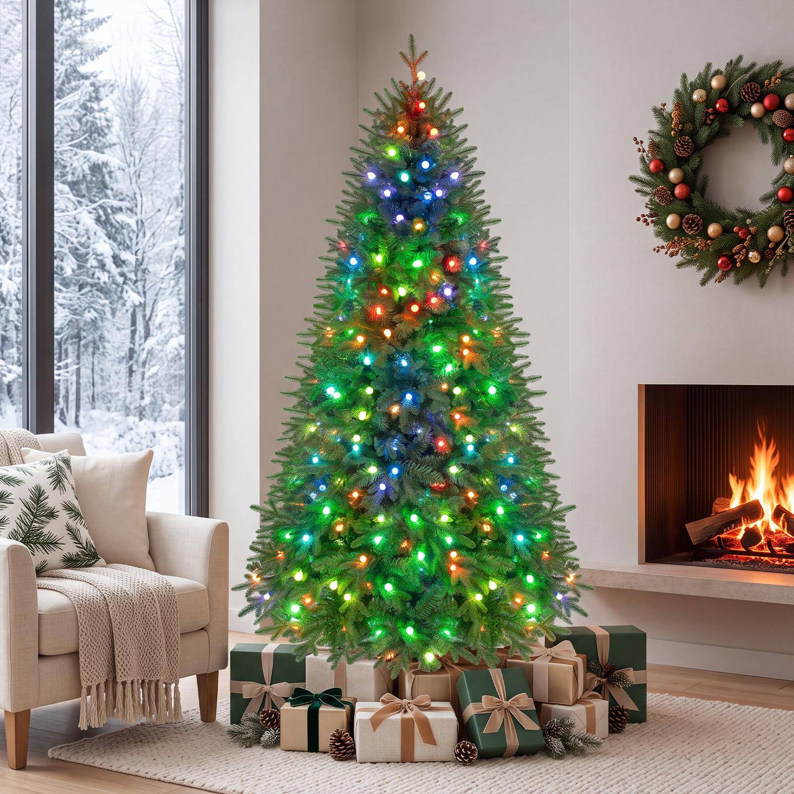 Alt View 3. Costway - Costway 6.3 FT Smart Christmas Tree with Remote APP 230 Pre-Lit RGB LED Lights Music Sync - Green.