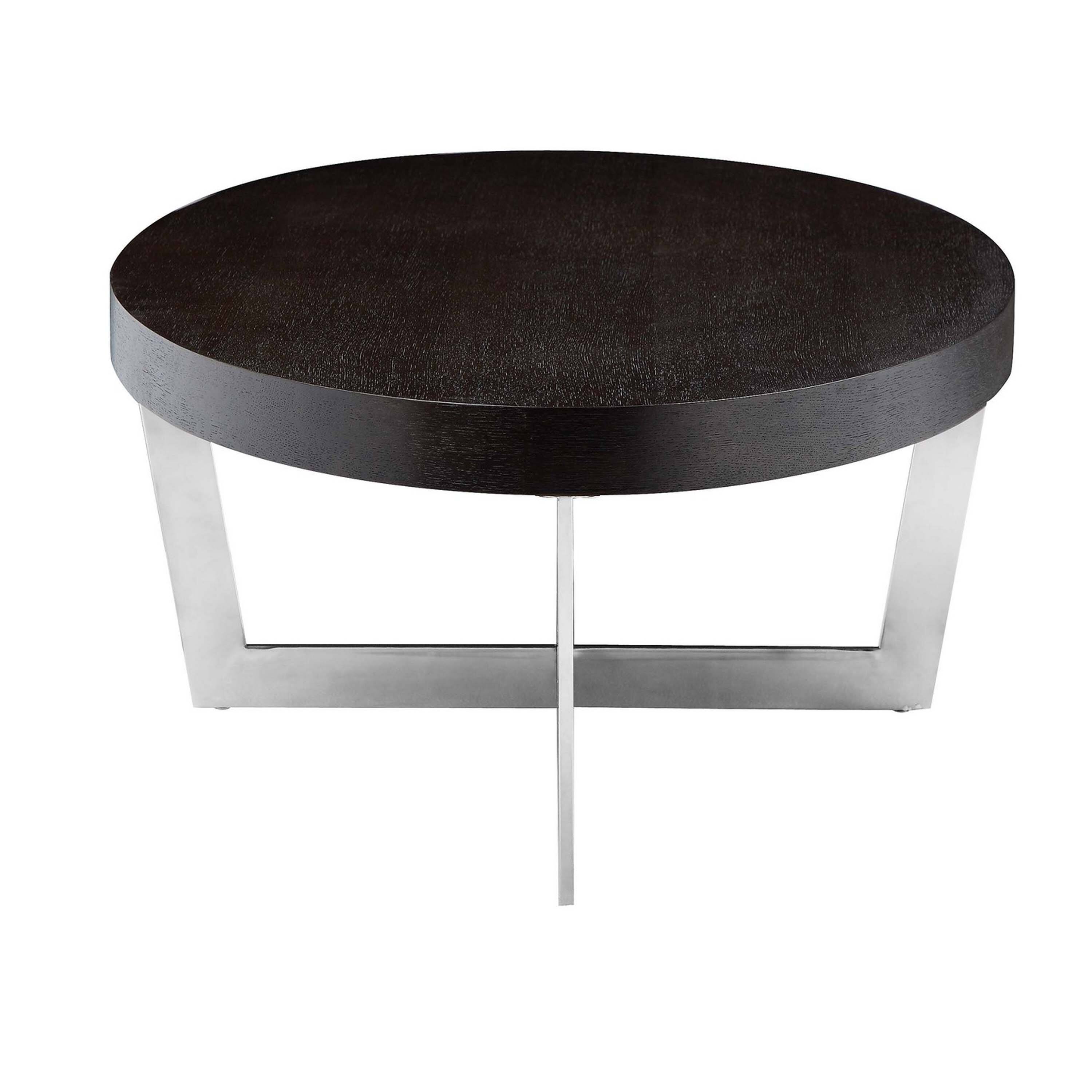 Left. Manhattan Lane - Tini 55 Inch Coffee Table, Oval Top, Chrome Frame - Espresso Brown, Chrome.