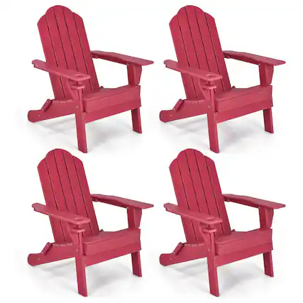 Front. Costway - Costway 4PCS Patio Folding Adirondack Chair Weather Resistant Cup Holder Yard - Red.