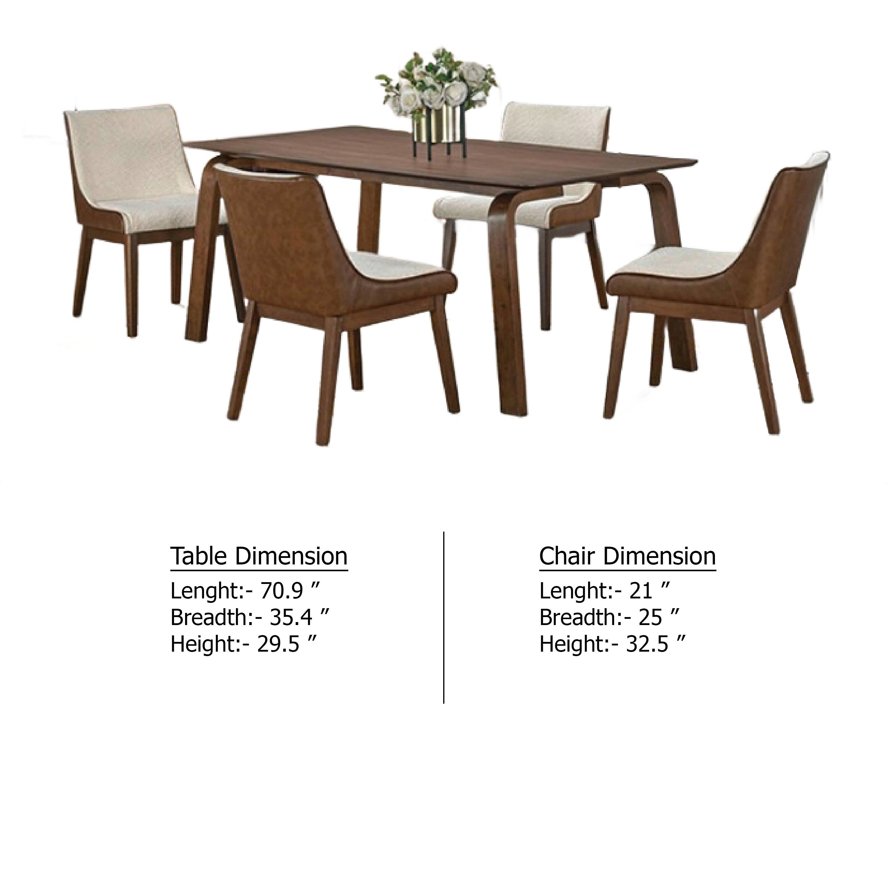 Table Dimension  
Length: 70.9"  
Breadth: 35.4"  
Height: 29.5"  

Chair Dimension  
Length: 21"  
Breadth: 25"  
Height: 32.5"