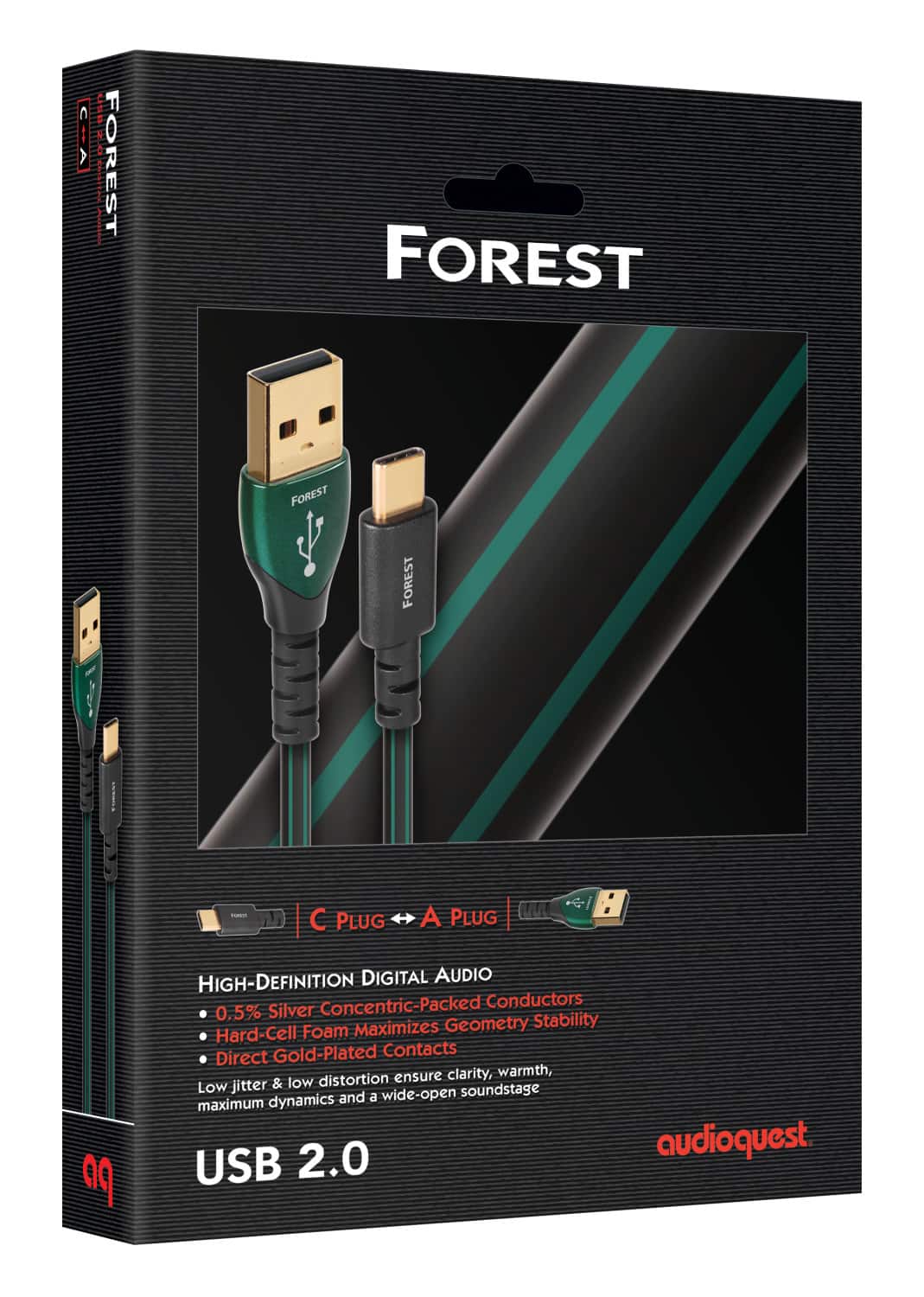 Forest USB 2.0 Cable with High-Definition Digital Audio Concentric-Packed Conductors, 0.5% Silver, Hard-Cell Foam, Direct Gold-Plated Contacts, Low Soundstage Dynamics and a Wide-Open Maximum 2.0 Audioquest.